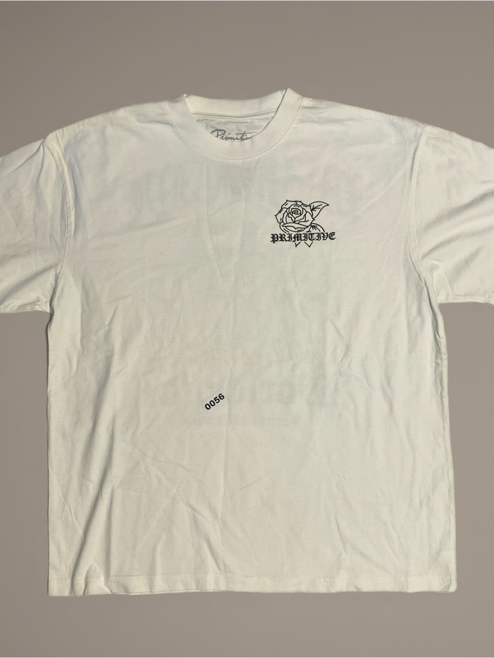Primitive White Short Sleeve Tee with Black Rose Logo